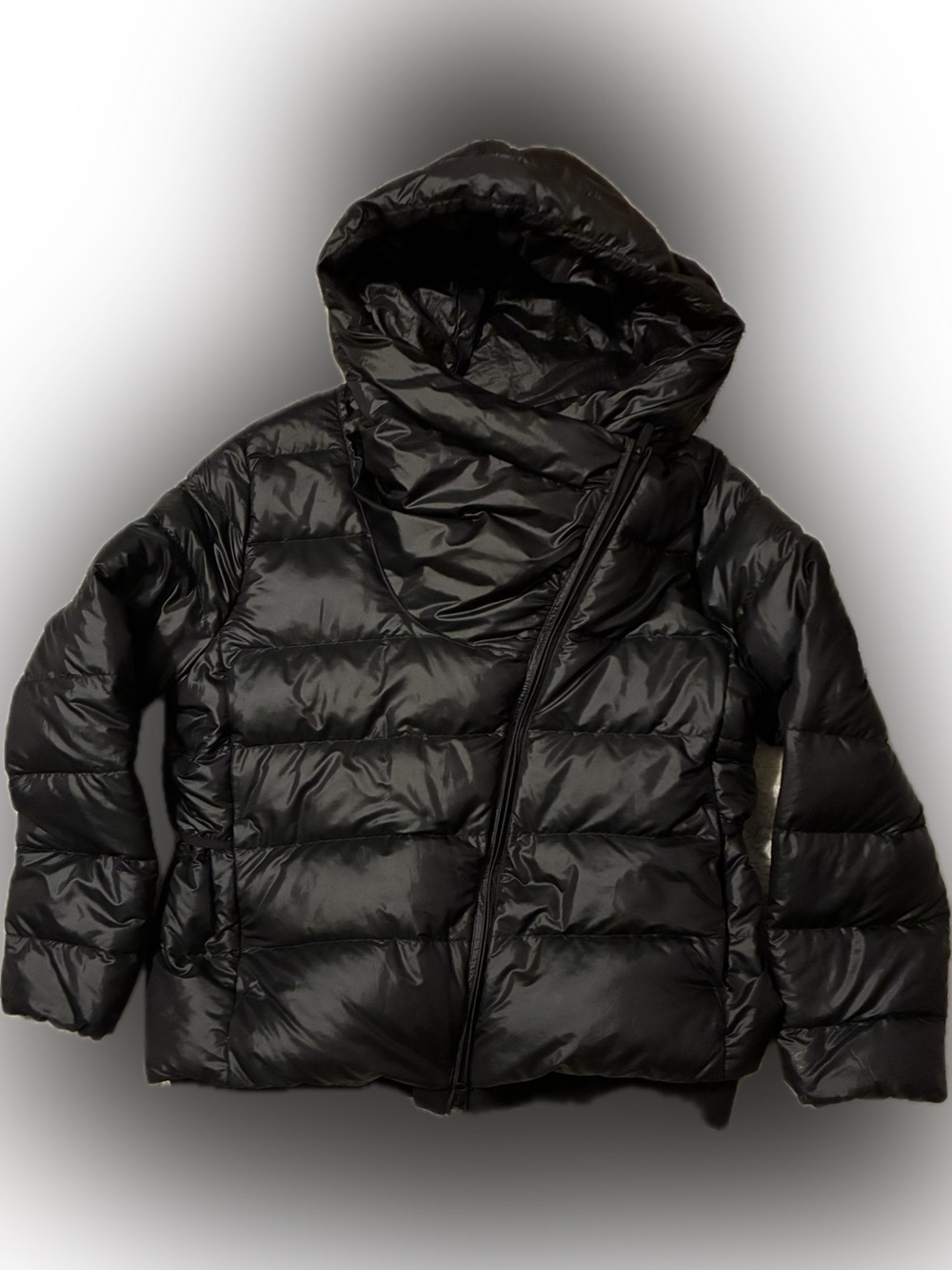 Nike Asymmetric Zip Hooded Down Puffer Jacket Black XL - EUC